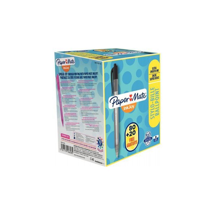 Boîte de 100 stylos inkjoy 100RT noir dont 20 gratuits S0977430 INKJOY PAPER MATE