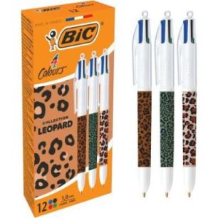 Achetez Boîte de 12 stylos bille 4 couleurs Léopard assortis 304095 BIC pas cher sur Ma Rentrée S..