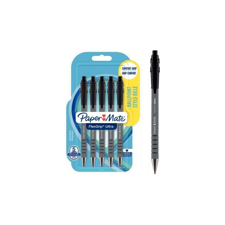 Blister de 5 stylos Flexgrip Ultra noirs 2027751 FLEXGRIP PAPER MATE