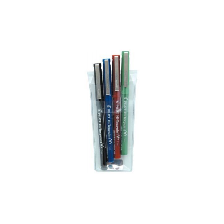 PILOT Pochette de 4 stylos feutre pointe tubulaire 0,7 mm encre liquide 4 couleurs HI-TECPOINT BX-V7