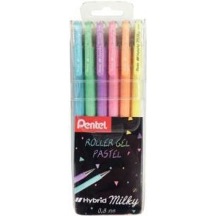 Pochette de 6 rollers gel K108 assortis K108P/6 PENTEL
