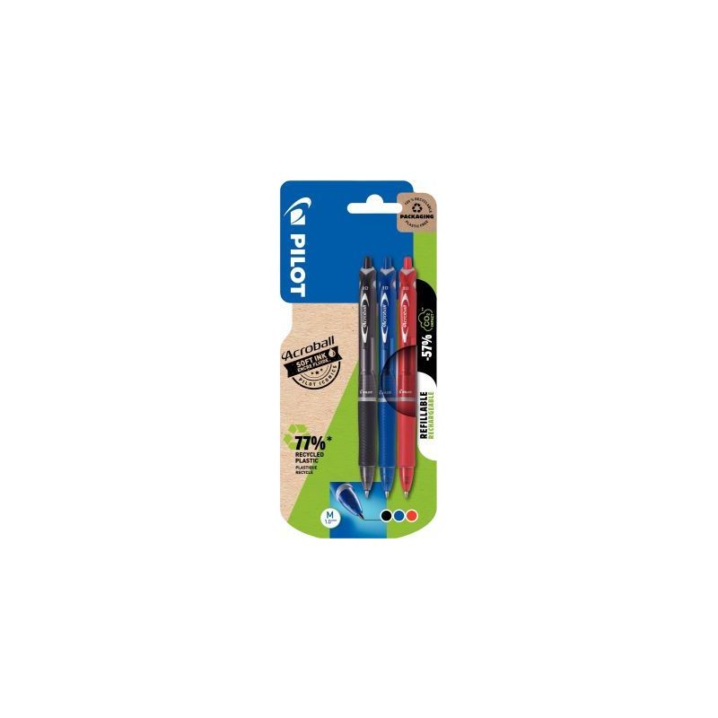 Achetez Blister de 3 stylos bille Acroball pointe moyenne assortis 3131910633556 ACROBALL PILOT pas ..