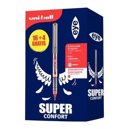 Achetez Boite de 20 Rollers Uniball eye UB157 pointe moyenne rouge dont 4 gratuits L UB157/16+4G R U..