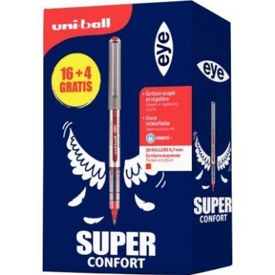 Achetez Boite de 20 Rollers Uniball eye UB157 pointe moyenne rouge dont 4 gratuits L UB157/16+4G R U..