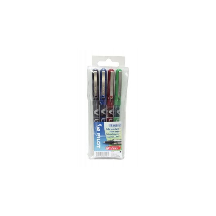 PILOT Pochette de 4 stylos feutre à  bille pointe métal 4 couleurs d'encre V-BALL 05
