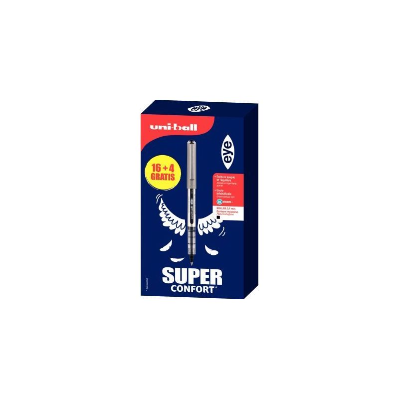 Achetez Boite de 20 rollers Uniball eye UB157 pointe moyenne noir dont 4 gratuits L UB157/16+4G N UN..