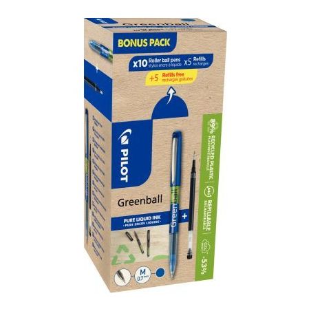 Achetez Pack de 10 rollers Greenball bleus + 10 recharges bleues WLT454758 PILOT pas cher sur Ma Ren..