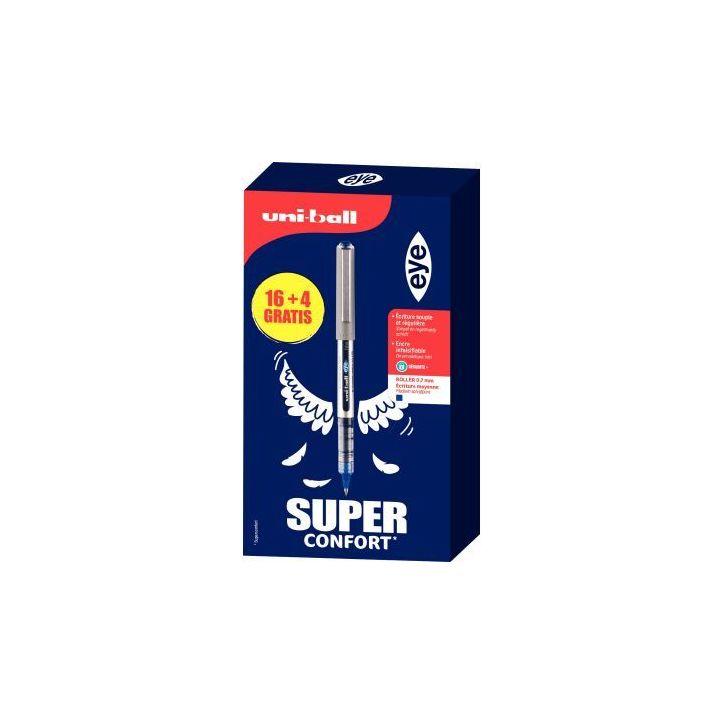 Boite de 20 Rollers Uniball eye UB157 pointe moyenne bleu dont 4 gratuits L UB157/16+4G B UNIBALL