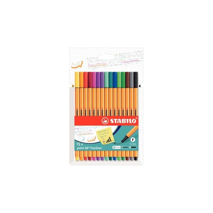Pochette de 15 feutres STABILO Point88 pointe fine assortis 8815-4 STABILO