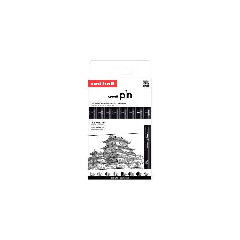 Achetez Pochette 8 feutres Uni Pin Pointes Impaires plus brush noir PIN/8 PF ASP010 UNIBALL pas cher..