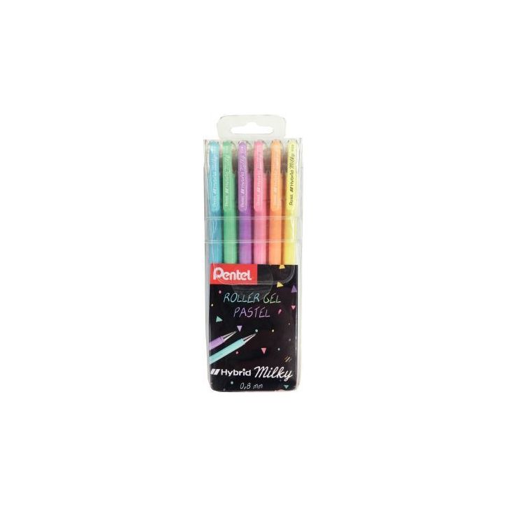 Pochette de 6 rollers gel K108 assortis K108P/6 PENTEL