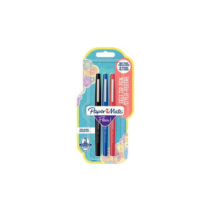 Blister de 3 feutres Flair bleu, noir, rouge 2032370 FLAIR PAPER MATE