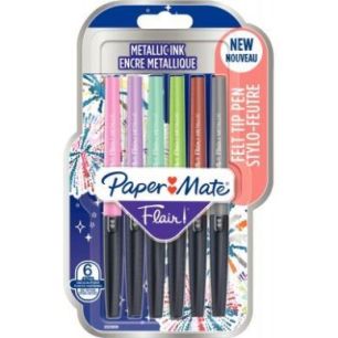 PAPERMATE Blister de 6 feutres Flair Metallic assortis
