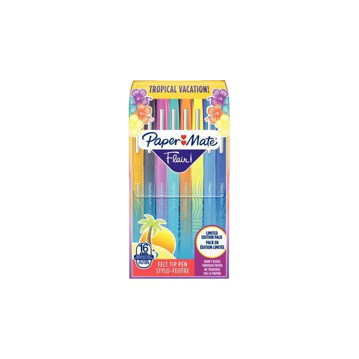 PAPERMATE Pochette de 16 Stylos feutres Flair Original Tropical, pointe 0,4mm