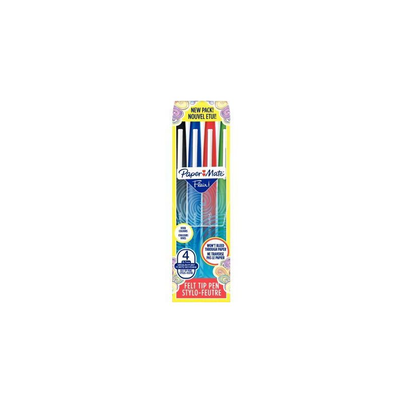 Achetez PAPERMATE Pochette de 4 Stylos feutres Flair Original Standard, pointe 0,4mm. B, N, RGE, VT ..