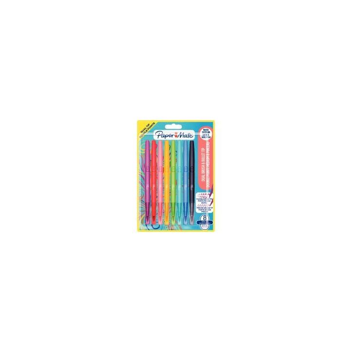 Blister de 8 feutres Flair Dual bi-pointes assortis 2199386 FLAIR