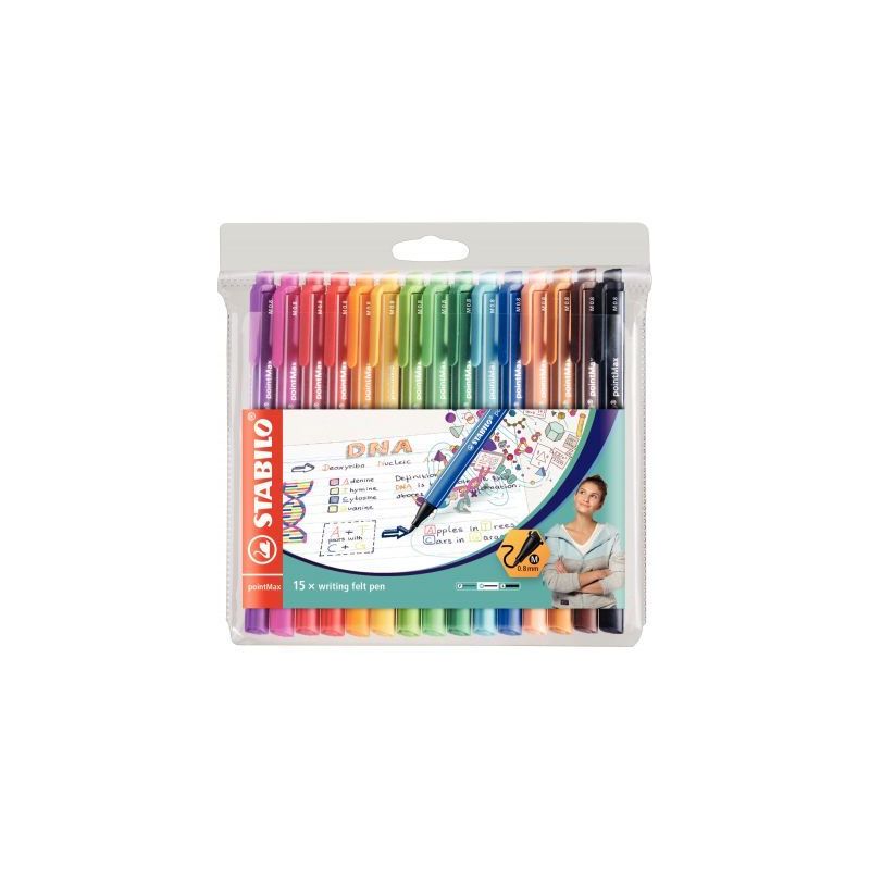 Achetez STABILO pointMax stylo-feutre pointe moyenne (0,8 mm) - Pochette de 15 stylos-feutres - Colo..