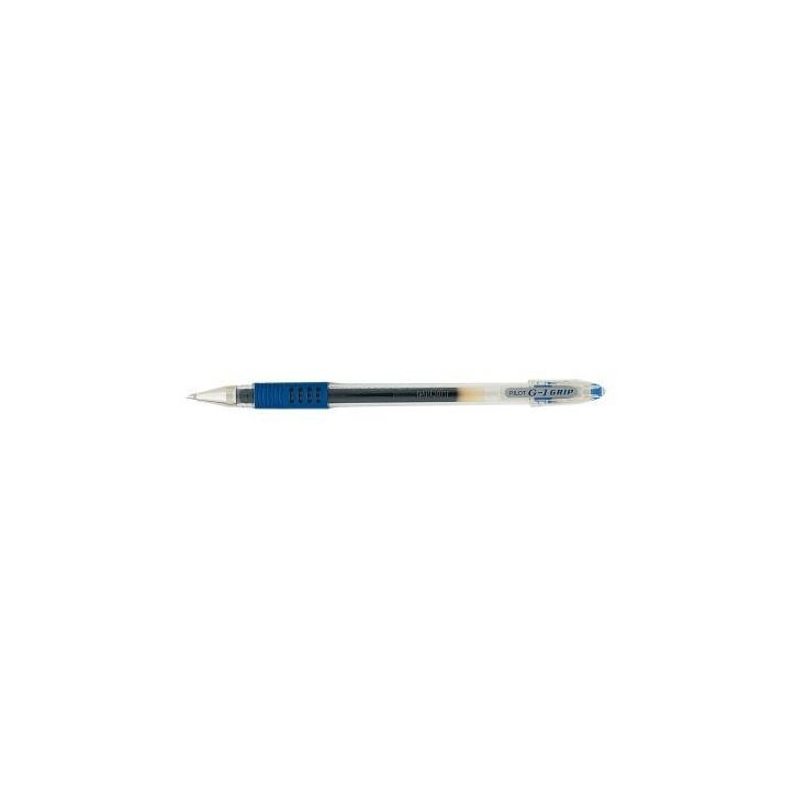 PILOT Stylo à  bille pointe moyenne encre gel Bleue corps plastique avec grip caoutchouc +capuchon G1 GRIP