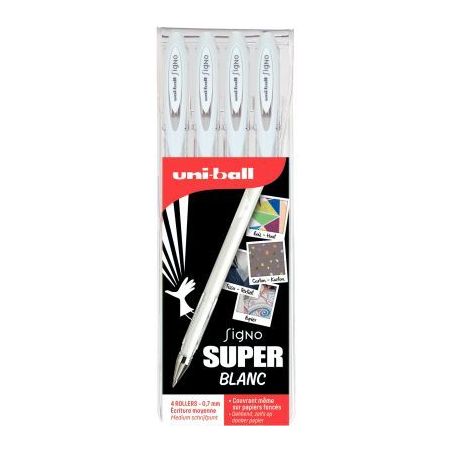 Achetez Pochette de 4 stylos gel Signo blanc UM120AC/4 BL UNIBALL pas cher sur Ma Rentrée Scolaire