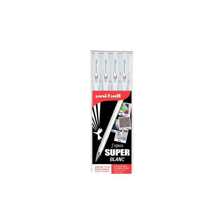 Pochette de 4 stylos gel Signo blanc UM120AC/4 BL UNIBALL