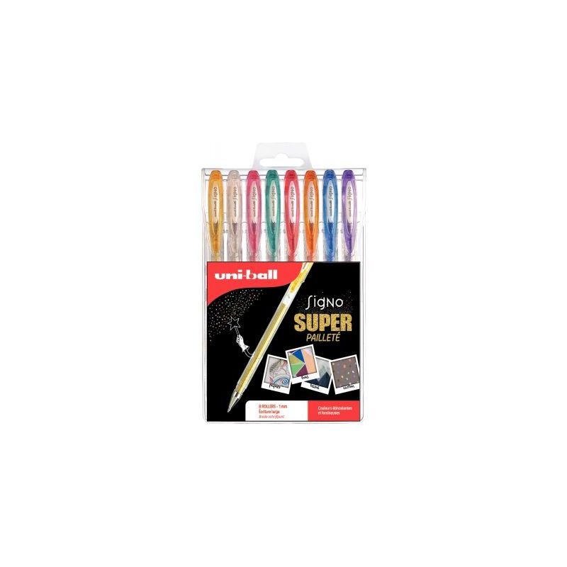 Achetez Pochette de 8 stylos gel Signo pailletés UM120SP/8 UNIBALL pas cher sur Ma Rentrée Scolair..