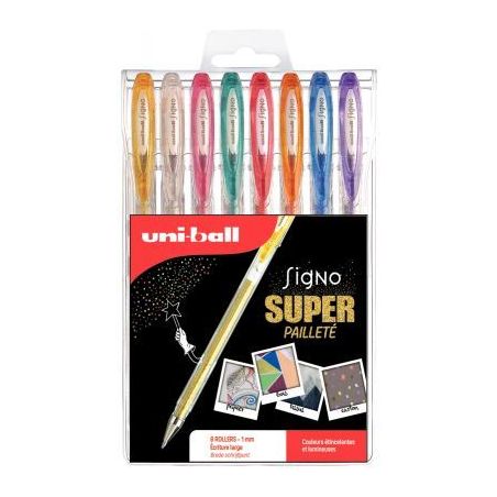 Achetez Pochette de 8 stylos gel Signo pailletés UM120SP/8 UNIBALL pas cher sur Ma Rentrée Scolair..