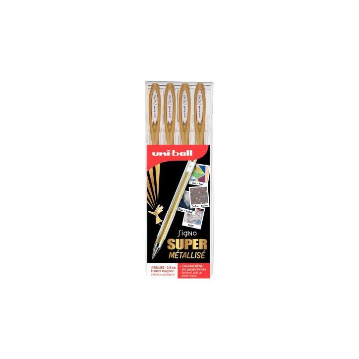 Pochette de 4 stylos gel Signo or UM120NM/4 OR UNIBALL