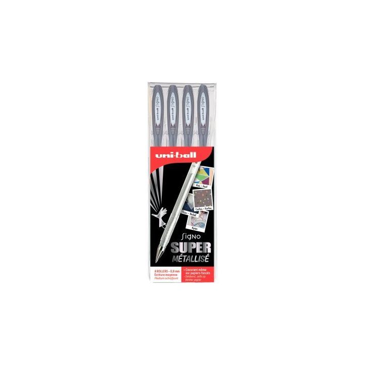 Pochette de 4 stylos gel Signo argent UM120NM/4 AR UNIBALL