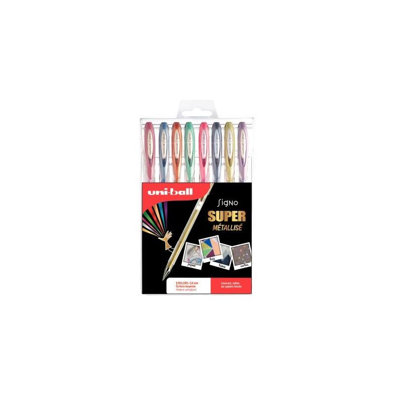 Achetez Pochette de 8 stylos gel Signo métallisés UM120NM/8 UNIBALL pas cher sur Ma Rentrée Scola.. Achetez Pochette de 8 stylos gel Signo métallisés UM120NM/8 UNIBALL pas cher sur Ma Rentrée Scola..