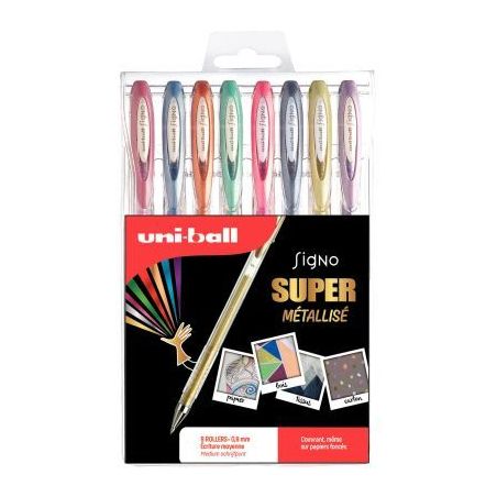 Achetez Pochette de 8 stylos gel Signo métallisés UM120NM/8 UNIBALL pas cher sur Ma Rentrée Scola..
