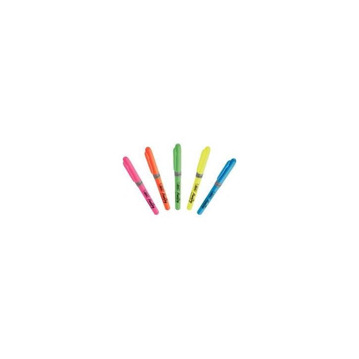 BIC Highlighter Grip Surligneurs Pointe Biseautée - Couleurs Fluo Assorties, Etui Carton de 5