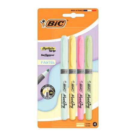 Achetez Blister de 4 surligneurs Highlighter grip pastel 964859 BIC pas cher sur Ma Rentrée Scolair..