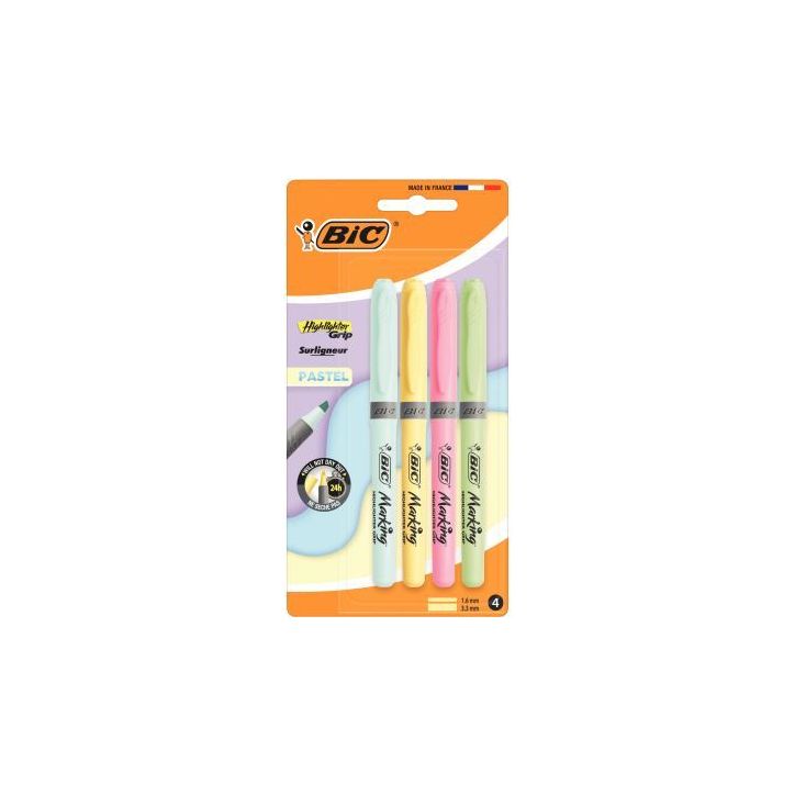 Blister de 4 surligneurs Highlighter grip pastel 964859 BIC