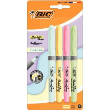 Achetez Blister de 4 surligneurs Highlighter grip pastel 964859 BIC pas cher sur Ma Rentrée Scolair..