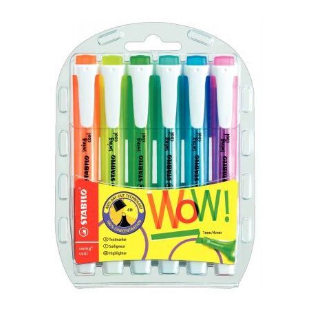 Achetez STABILO swing cool surligneur pointe biseautée - Pochette de 6 surligneurs fluo - Coloris a..