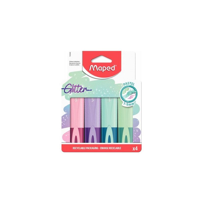 Achetez Pochette de 4 surligneurs FluoPeps glitter pastel 742046 MAPED pas cher sur Ma Rentrée Scol..