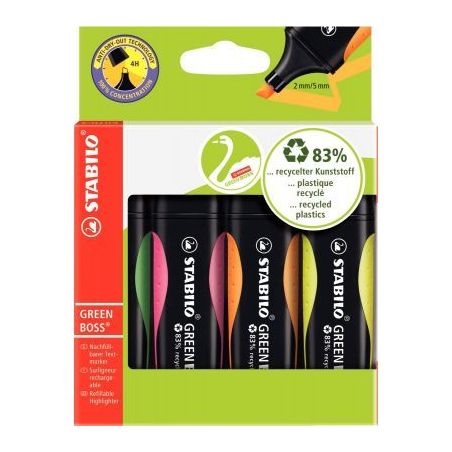 Achetez STABILO GREEN BOSS surligneur pointe biseautée - Etui de 4 surligneurs fluo - Jaune/Vert/Or..