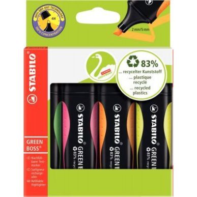 Achetez STABILO GREEN BOSS surligneur pointe biseautée - Etui de 4 surligneurs fluo - Jaune/Vert/Or..