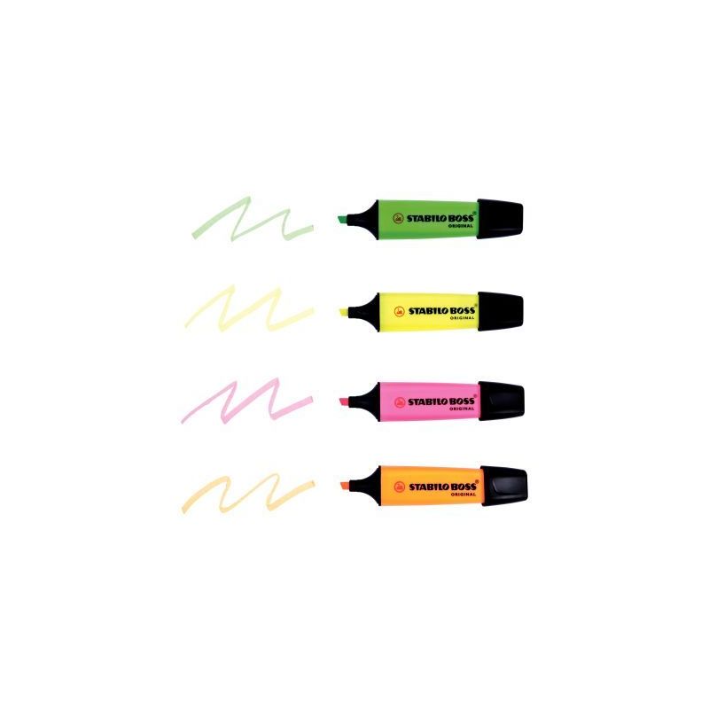 Achetez STABILO BOSS ORIGINAL surligneur pointe biseautée - Pochette de 4 surligneurs fluo - Colori..
