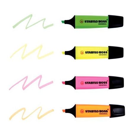 Achetez STABILO BOSS ORIGINAL surligneur pointe biseautée - Pochette de 4 surligneurs fluo - Colori..