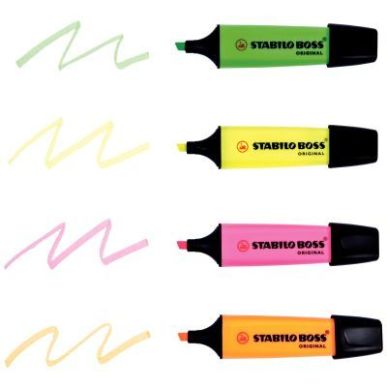 Achetez STABILO BOSS ORIGINAL surligneur pointe biseautée - Pochette de 4 surligneurs fluo - Colori..
