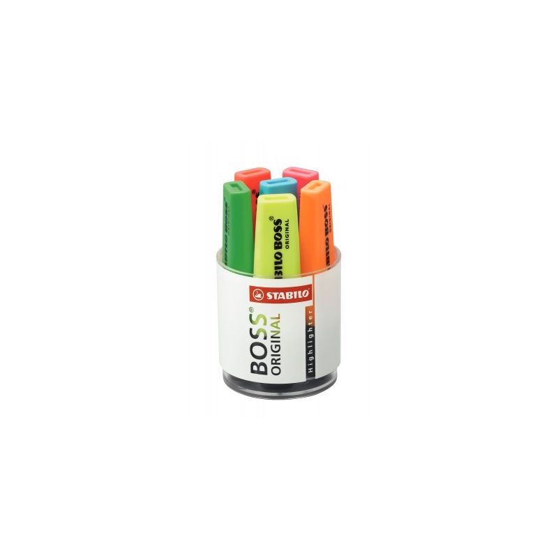 Achetez STABILO BOSS ORIGINAL surligneur pointe biseautée - Pot de 6 surligneurs fluo - Coloris ass..