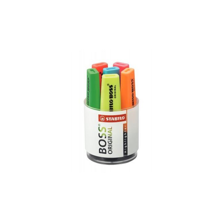 STABILO BOSS ORIGINAL surligneur pointe biseautée - Pot de 6 surligneurs fluo - Coloris assortis