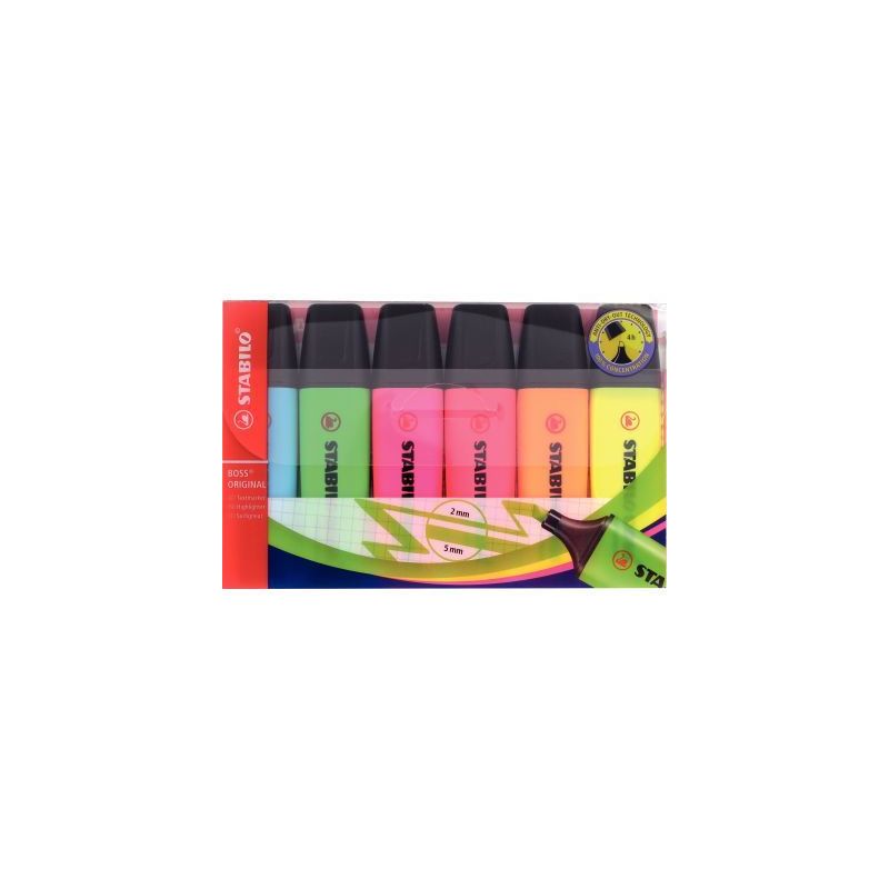 Achetez STABILO BOSS ORIGINAL surligneur pointe biseautée - Pochette de 6 surligneurs fluo - Colori.. Achetez STABILO BOSS ORIGINAL surligneur pointe biseautée - Pochette de 6 surligneurs fluo - Colori..
