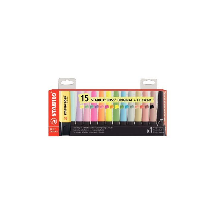 Set de bureau 15 surligneurs Boss assortis F60915 SAECO STABILO