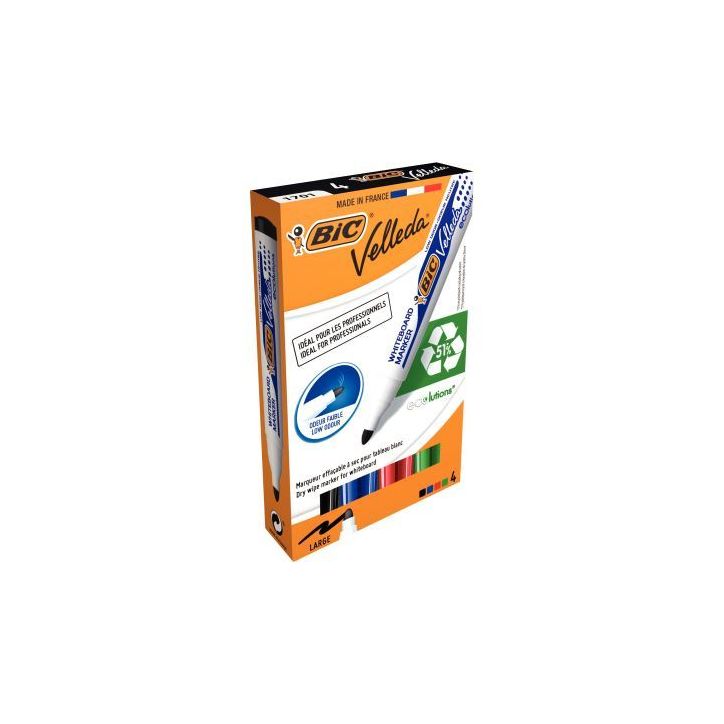 BIC Velleda Feutres pour Tableau Blanc Effaçables à  Sec à  Pointe Conique Moyenne - Couleurs Assorties x4