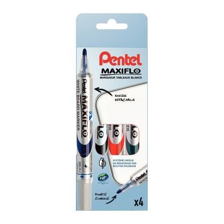 Achetez PENTEL Pochette 4 marqueurs effaçables sec, pointe ogive, encre liquide Noir,Bleu,Vert,Roug..