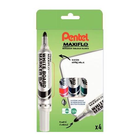 Achetez PENTEL Pochette de 4 marqueurs effaçables à  sec tableaux Blancs pointe ogive large encre..