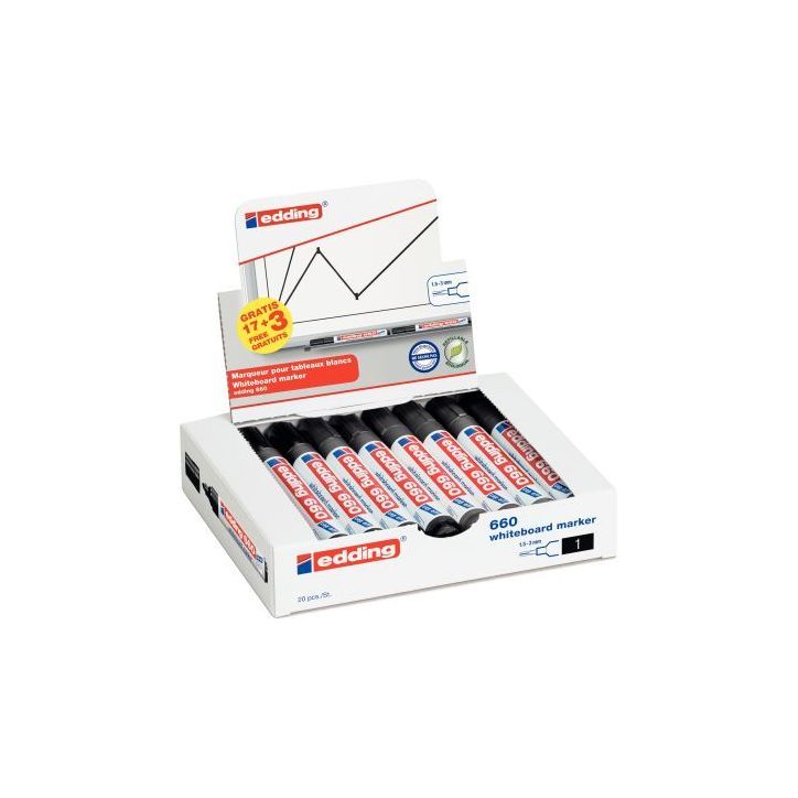 Pack de 20 marqueurs tableau E660 noir dont 3 gratuit 4-660-20 EDDING