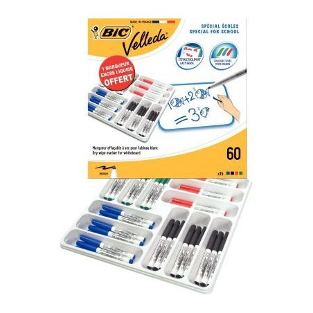 Achetez Classpack 60 feutres Velleda 1741 pointe ogive moyenne en 4 couleurs + 1 marqueur encre liqu..
